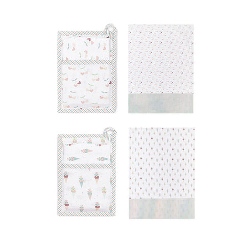 CLOUDS OF FABRIC ICE CREAM cotton pot holder and tea towel set 2 variants