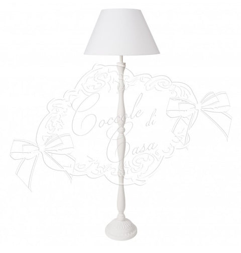 COCCOLE DI CASA Wooden floor lamp with "ROSS" white linen lampshade, vintage Shabby Chic D24.5xH160 cm
