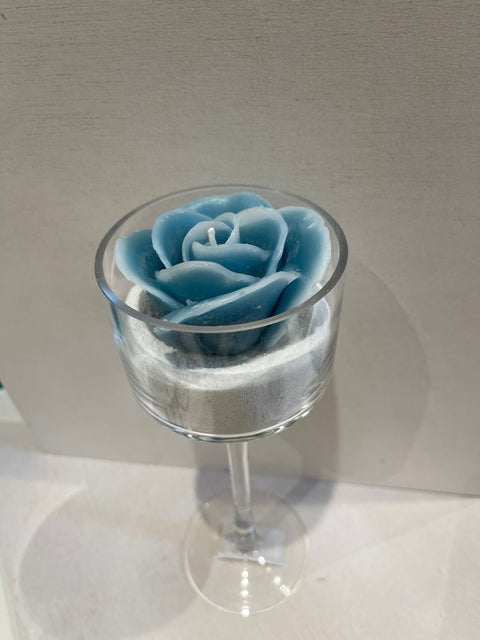 CERERIA PARMA Glass goblet with blue rose candle H25 cm 25286ZUC
