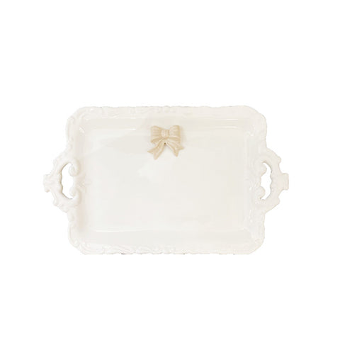 AD REM COLLECTION Rectangular tray beige bow white porcelain 45x24x3 cm