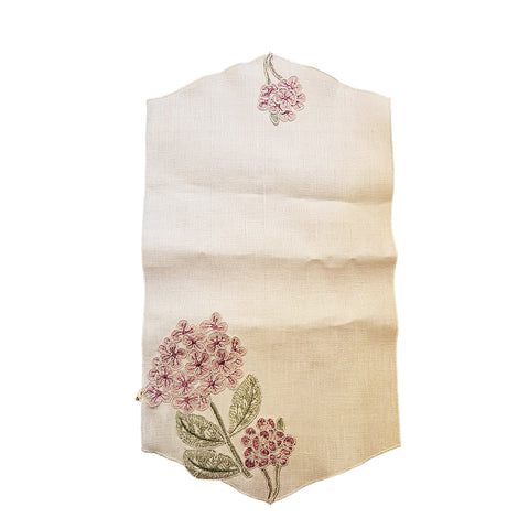 Lena Runner flowers in white linen with hydrangeas made in Italy 45x23 cm