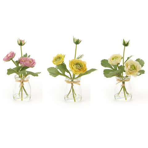 FABRIC CLOUDS Vase en verre vase avec renoncules 3 variantes 17 cm