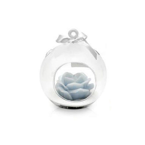 CERERIA PARMA Sphere to hang with light blue rose candle Ø10 H11,5 cm