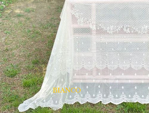 L'ATELIER 17 Rectangular kitchen tablecloth in 100% lace with embroidered flowers, Shabby Chic "Sunset" 160x280 cm 3 variants