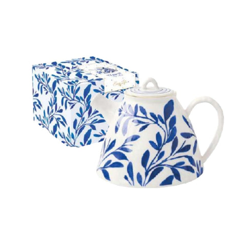 EASY LIFE Teiera in porcellana in color box ELEGANCE bianco con foglie blu 1 Lt