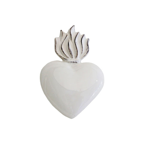 VIRGINIA CASA Mini coeur flamme "EXVOTO" en céramique blanche 15x10 cm K175OR-2@B
