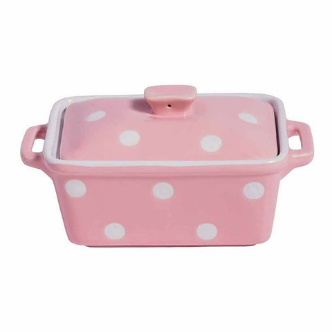 ISABELLE ROSE Pink ceramic butter dish with polka dot lid 16,5x10x8 cm IR5486