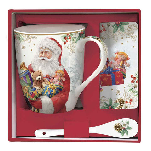 Easy Life Set Mug avec cuillère et dessous de verre "Santa is Coming" 350 ml