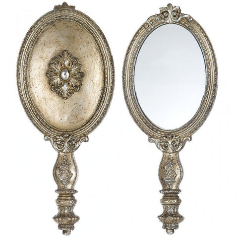 BLANC MARICLO' Specchio con manico DAMEEROSET in resina dorata H29.2 cm A29638