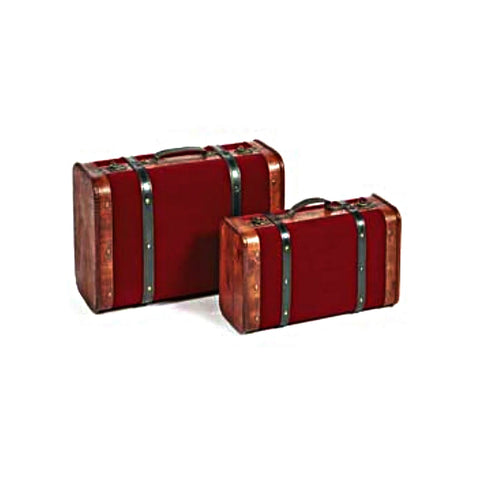 GOODWILL Lot de 2 valises paire de malles de rangement rétro bois velours rouge H45 H38