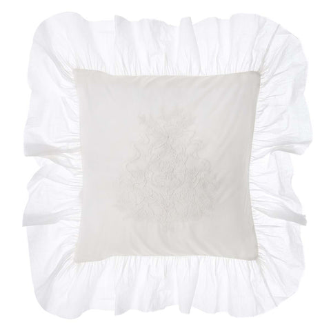 Blanc Mariclò Cuscino bianco con gala White Diamond 100% cotone shabby 40×40 cm
