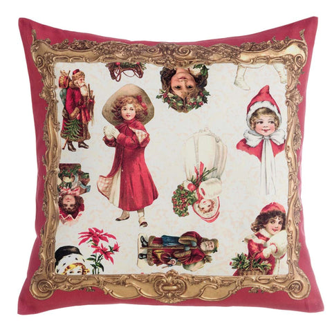 BLANC MARICLO' Red cotton square cushion with Christmas print 45x45cm
