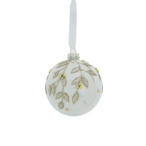 HERVIT Christmas ball box for tree in pearly white and green glass Ø10cm