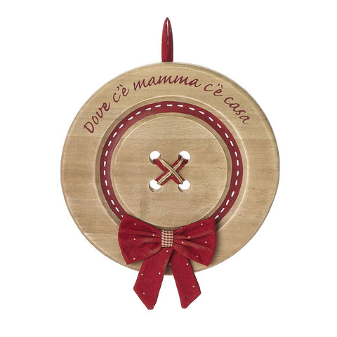 TISSU NUAGES Porte-boutons extérieur avec dédicace et noeud de Noël en bois Ø29 cm
