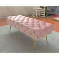 INART Panca in velluto rosa effetto trapuntato con piedi oro 100x50x42 cm - Angelica Home Stabia