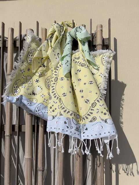 L'ATELIER 17 Beach bag with zip in cotton and "Boho" bandana 3 variants