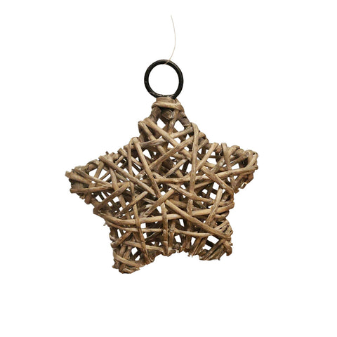 Clayre &amp; Eef Christmas star in woven wood with decoration to hang 11xh3 cm