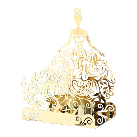 HERVIT Porta candela magnetico Porta tovaglioli lady in metallo oro 8.5x6x11 cm