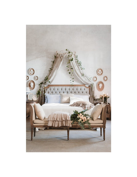 BLANC MARICLO' Panchetta in mogano camera da letto con rivestimento in lino beige 157 x 75 x 40 cm