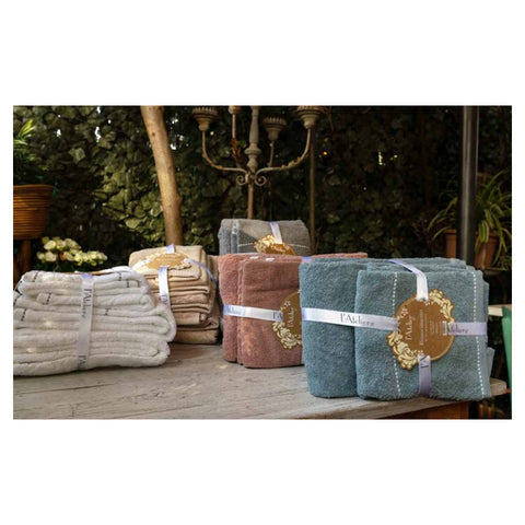 L'ATELIER 17 Set of 2 bath towels plus 2 jacquard guest towels in cotton terry with ornaments, "Renaissance" Shabby Chic collection 5 variants