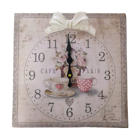 L'arte di Nacchi Horloge carrée en bois mdf et noeud en pulpe de bois avec effet antique Cafè Paris, Vintage Shabby Chic