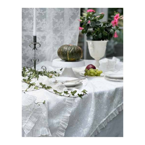 ATELIER 17 DIVINA 14-seater tablecloth with tulle flounce and floral embroidery 160x270 cm.