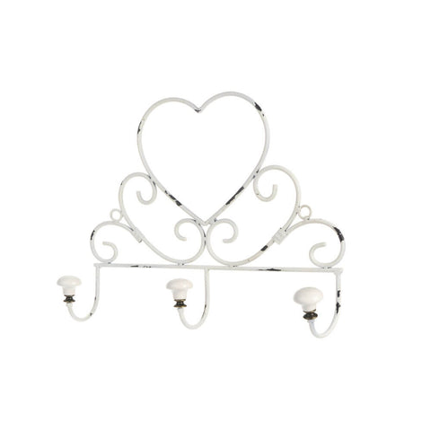 FABRIC CLOUDS Coat hanger with 3 hooks with white heart 30,5x7x26cm