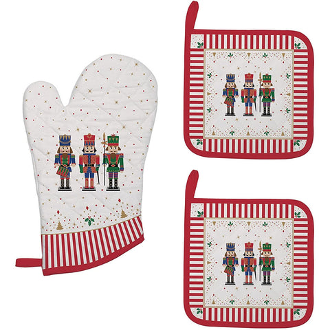 EASY LIFE Set de cuisine de Noël gant et 2 maniques avec casse-noix en coton 30x20 cm