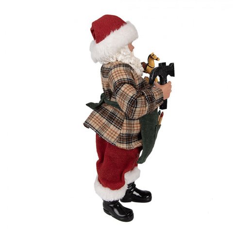 Clayre &amp; Eef Figurine de Noël Père Noël avec marteau en tissu 16x8xh28cm