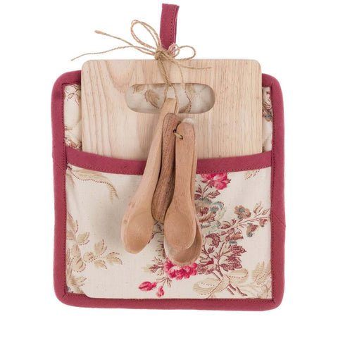 BLANC MARICLO' Set potholder + chopping board + ladles gift idea beige flowers 20x20