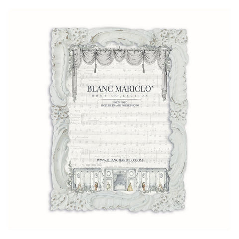 BLANC MARICLO' Cadre photo vintage fleurs en résine blanche 13x3x18 cm