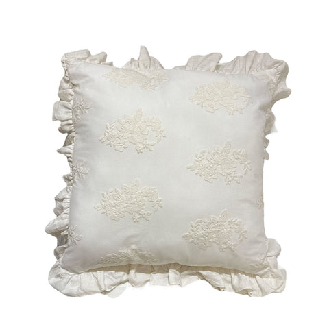 CHARME White decorative pillow with ruffles and applied lace 60x60cm
