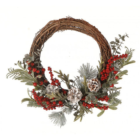 VETUR Decorazione Ghirlanda natalizia con rametti di abete pigne e bacche Ø 51cm