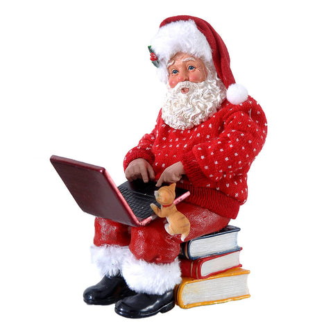 VETUR Addobbo natalizio Statuina Babbo Natale seduto sui libri con computer 20cm