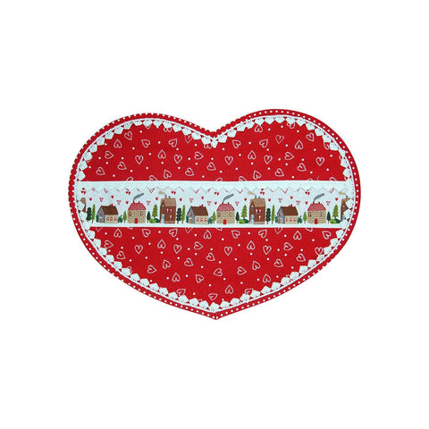 MAGNUS REGALO Lot de 2 sets de table coeur de Noël VILLAGE rouge à motifs 32,5x50cm