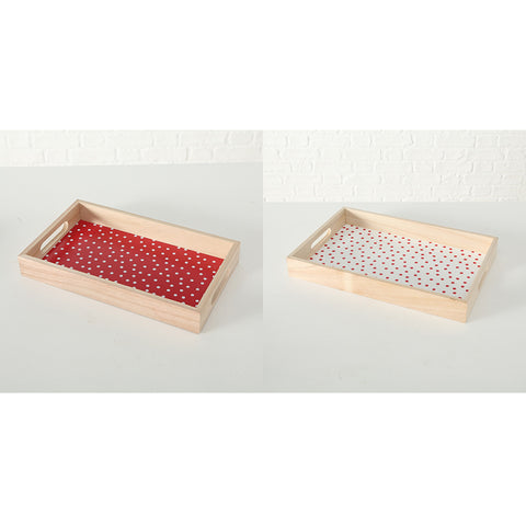 Boltze Small wooden Christmas tray with polka dot pattern 18x30 cm