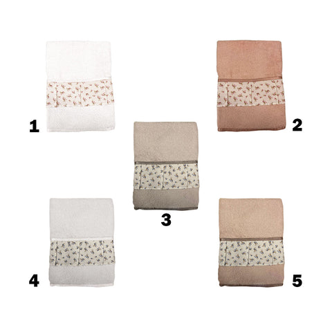 L'ATELIER 17 Lot de 2 paires de serviettes éponge LAVINIA avec bordure fleurie en 5 coloris