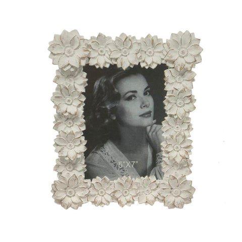 L'ARTE DI NACCHI Cornice portafoto con fiori resina bianco 21x2,5x26 LK-54