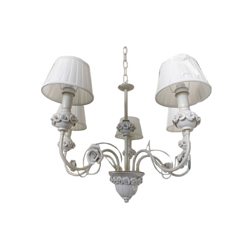 LEOLUX Chandelier 5 lights with lampshades and metal and white porcelain roses H47 cm