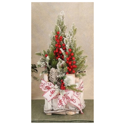 Lena's Flowers Small wooden Christmas basket with trees Made in Italy