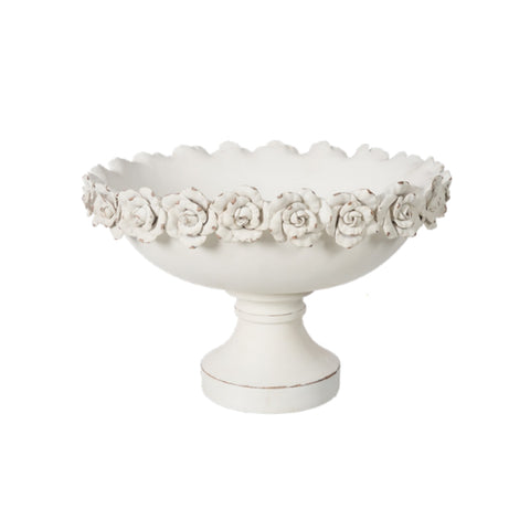 COCCOLE DI CASA Support de cuisine ovale ivoire décoré de roses effet antique, vintage Shabby Chic 36X29X24 cm