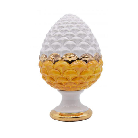 SBORDONE Pomme de pin avec pied décoration porte-bonheur FORTUNA porcelaine jaune H14