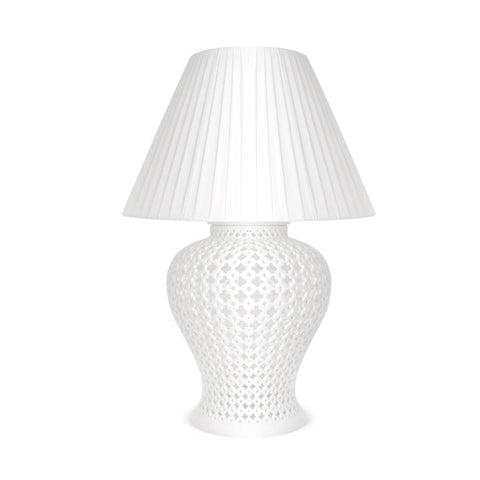 HERVIT Large openwork potiche lamp with white porcelain hat H95 cm