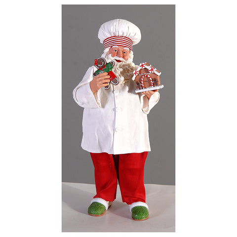 VETUR Figurine Père Noël chef avec bonhomme en pain d'épice en résine H38 cm