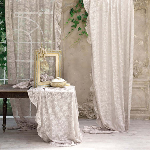 BLANC MARICLO' Set of 2 curtain panels with lace and ruffles ROMANTIC LACE beige 150x290cm