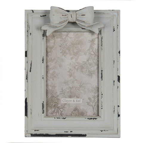 CLAYRE E EEF Cornice Porta foto con fiocco bianco con effetto shabby 10x15cm