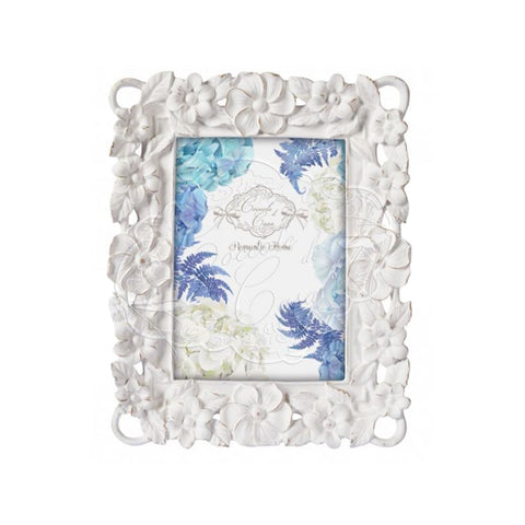 CUDDLES AT HOME Photo frame with flowers MAGNOLIA white resin 10x15 cm
