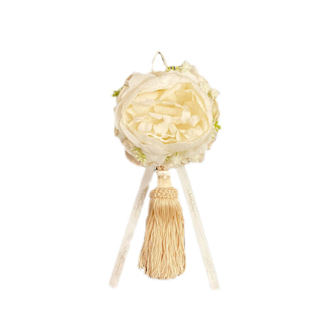 MATA CREATIONS Pompon parfumé grand décor floral pivoine ivoire H25 cm