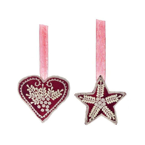 BLANC MARICLO' Heart or star decorations to hang on the Christmas tree A29740