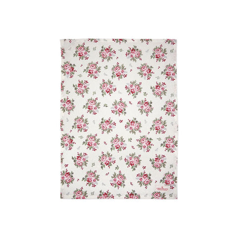 GREENGATE Tea towel CHARLINE with white cotton pink flowers 50x70 cm